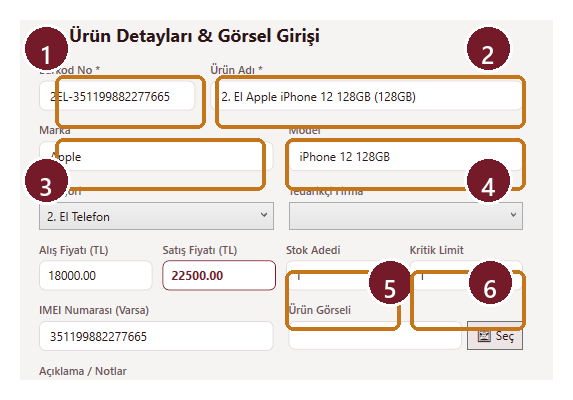 Telefon Stok ve Satış Takip uygulama ekranı